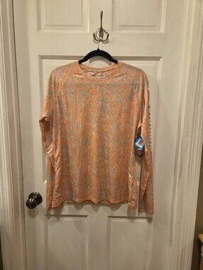 Columbia Peach and Light Blue Omni Wick Super Shade Sun Shirt Sz L NWT